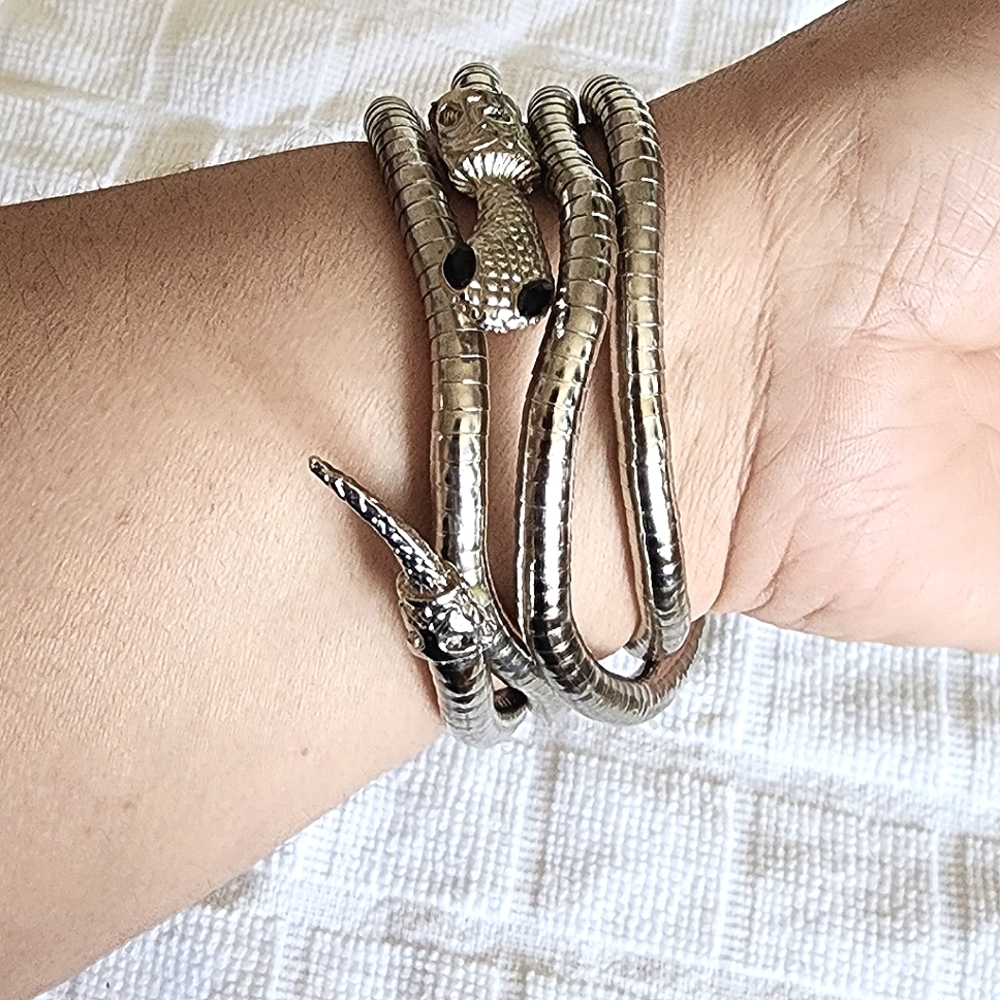 Snake necklace, snake belt, snake bracelet,adjustable silver t.Snake Eyes Black - Picture 5 of 9